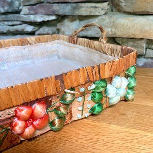 VTG Wicker Raffia Floral Casserole Carrier MCM Basket Pantry Organization